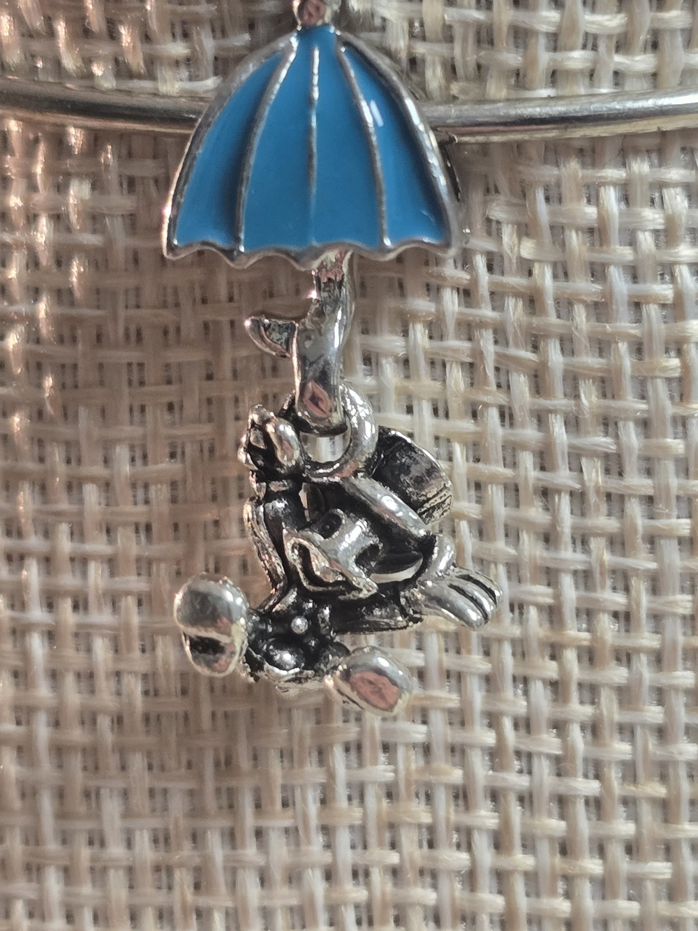 Sterling Silver Jiminy Cricket Dangle Charm with Blue Enamel Umbrella